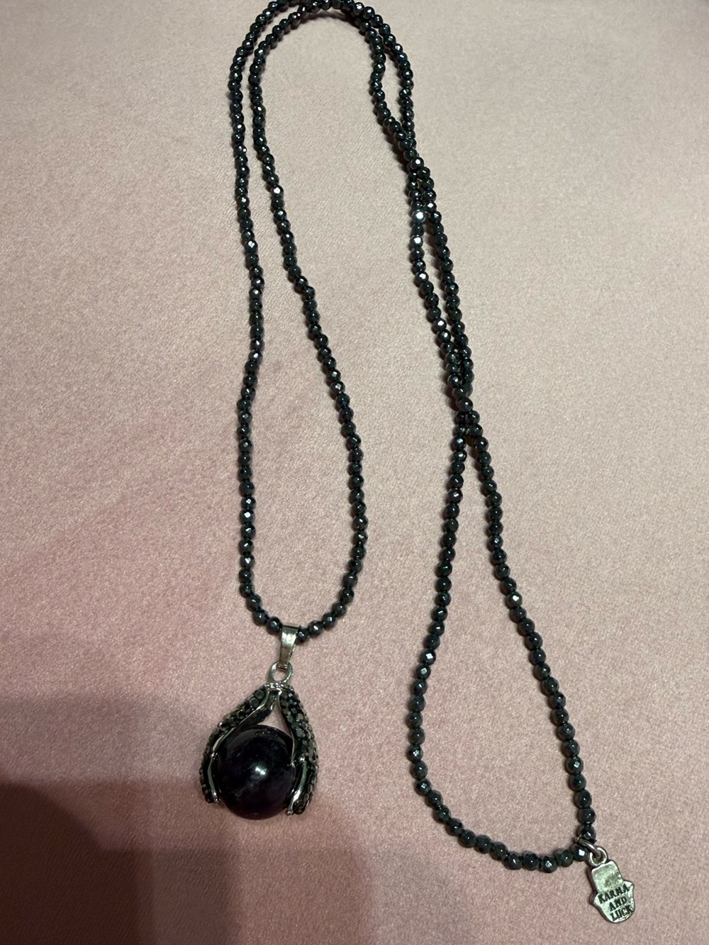 Karma and luck ameythst and hematitle necklace